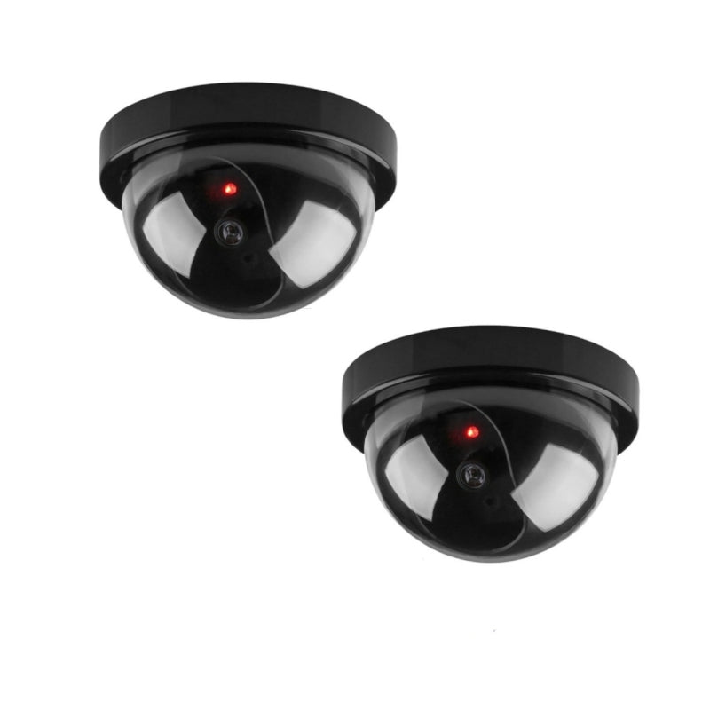 2PCS Dummy Fake Security CCTV Dome Camera Simulation Monitor with LED Flashing Light Use for Homes Business with Security Alert Sticker Decals