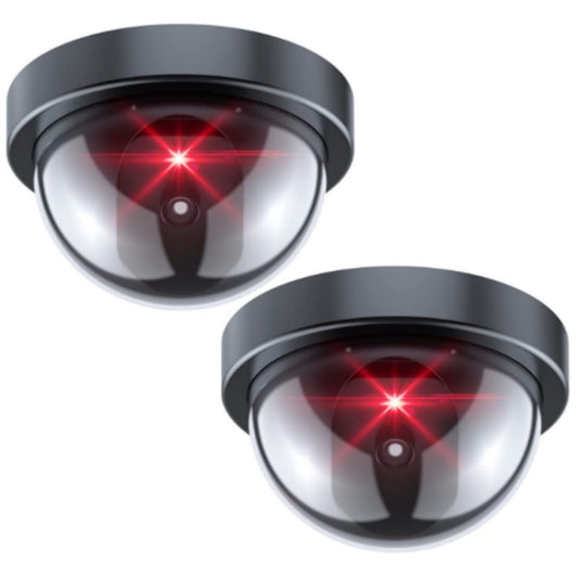 2PCS Dummy Fake Security CCTV Dome Camera Simulation Monitor with LED Flashing Light Use for Homes Business with Security Alert Sticker Decals